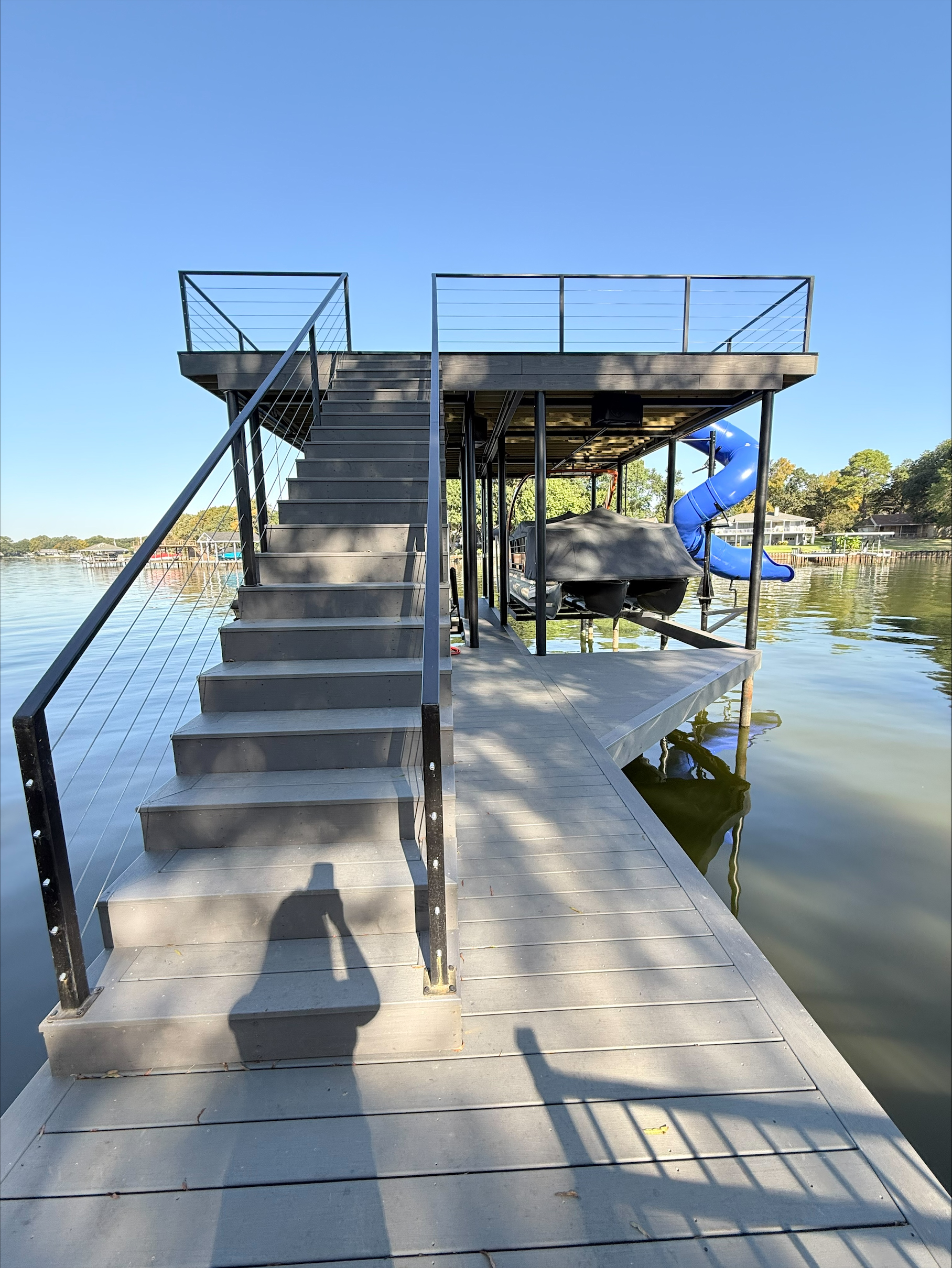 Stairs to Upper Deck on Custom Lake Dock – Cedar Creek Lake, TX