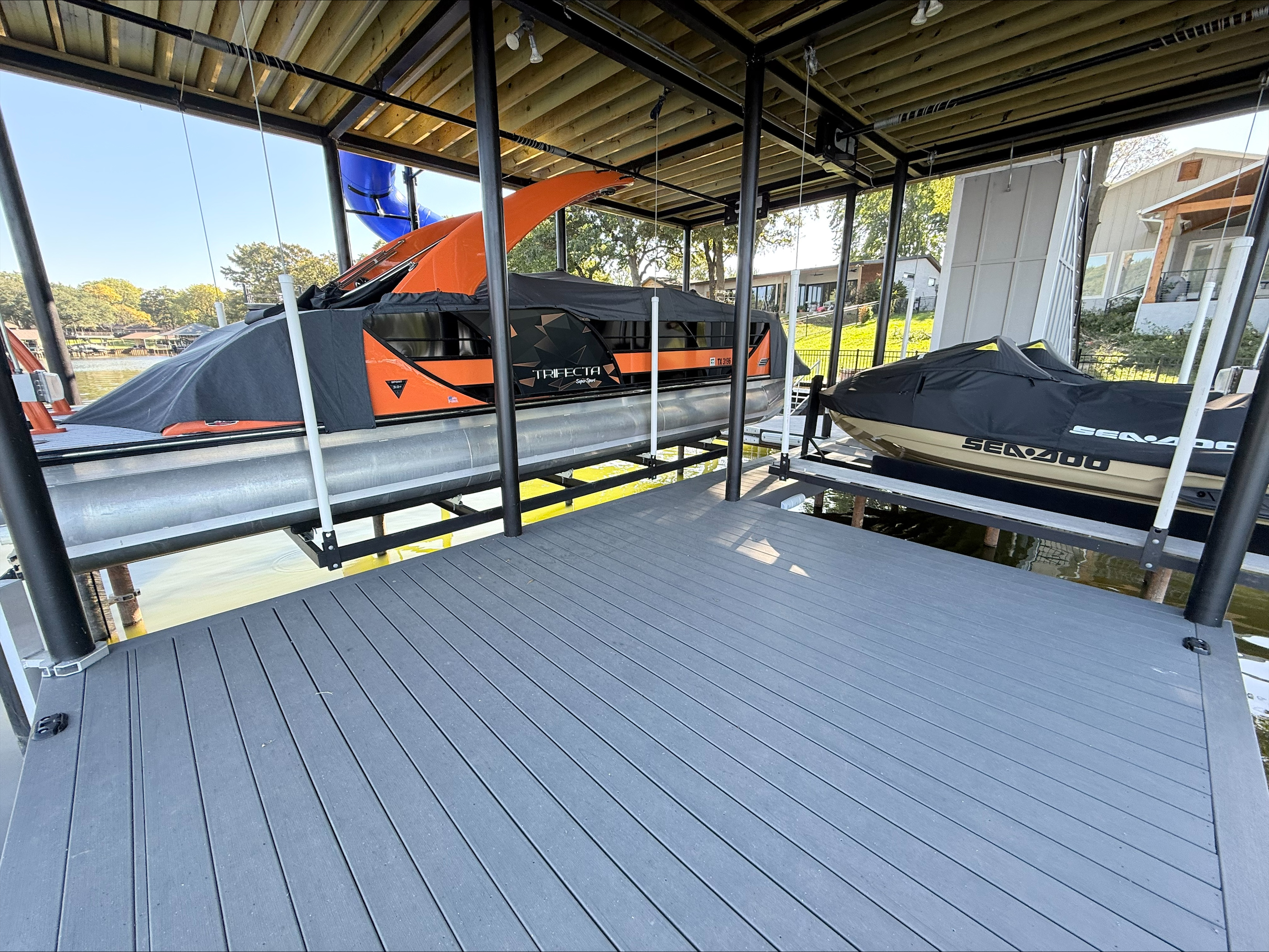 Two-Story Dock with Pontoon and Jet Ski Parking – Cedar Creek Lake, Texas Lakefront Build